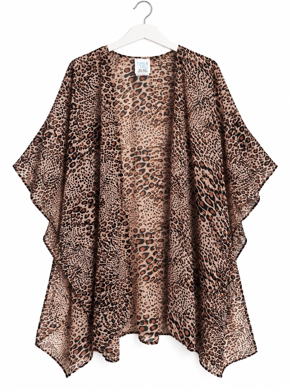 Time and Tru Leopard Print Sheer Kimono One Size Open Front Boho Cover-Up